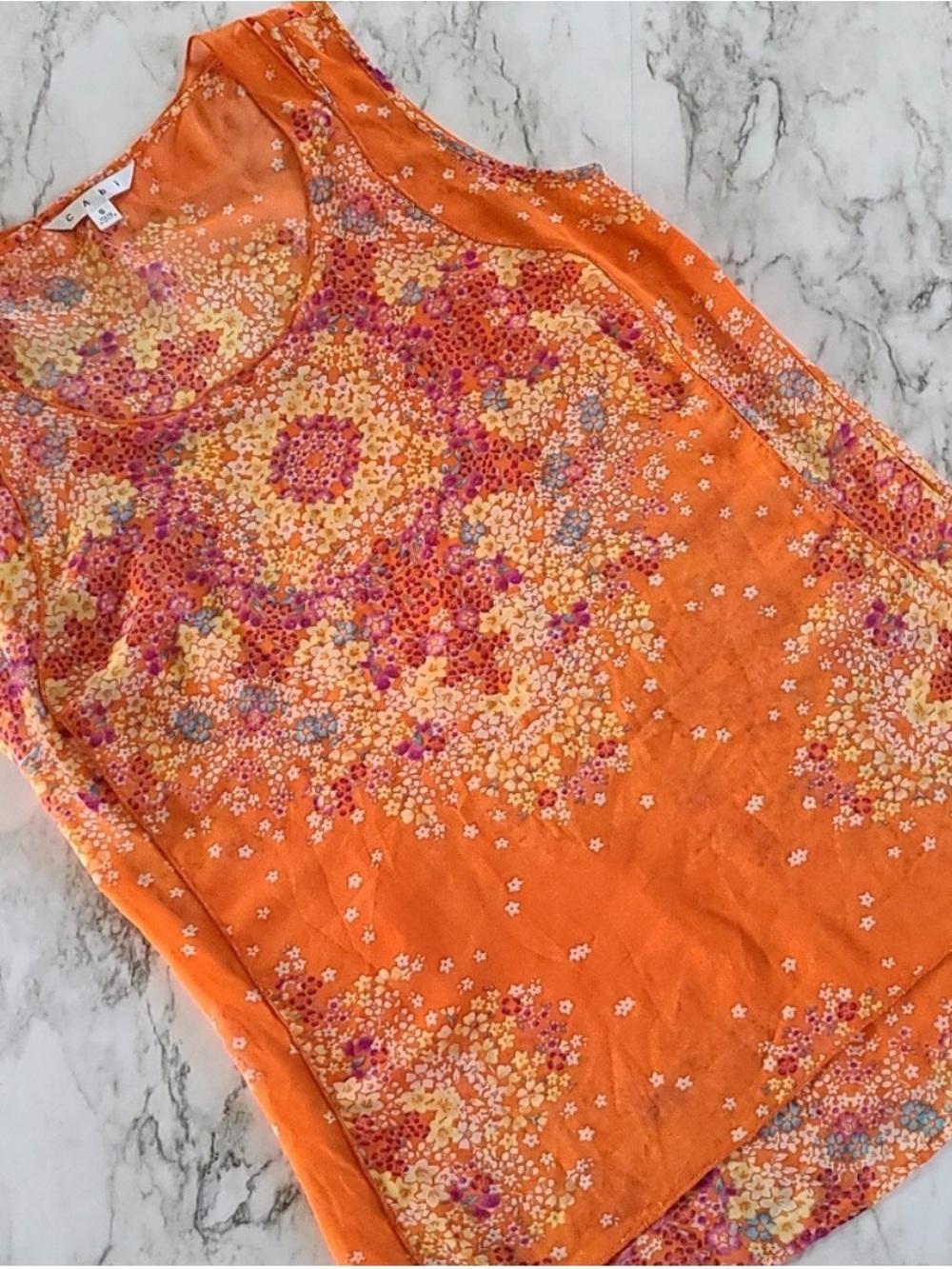 CAbi Orange Floral Sleeveless Tank Top